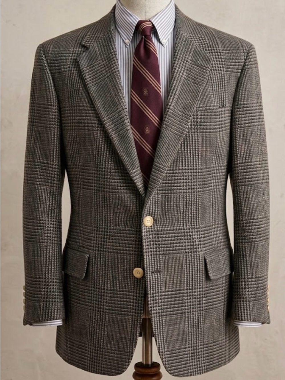 Vtg Austin Reed Lambs Wool Tweed Blazer Prince Of Wales Glen Plaid 39R 40R
